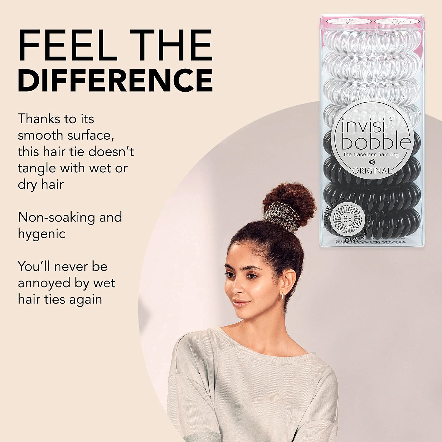 L'invisibobble Original spirale queue de cheval usage montre une attache légère et fiable.