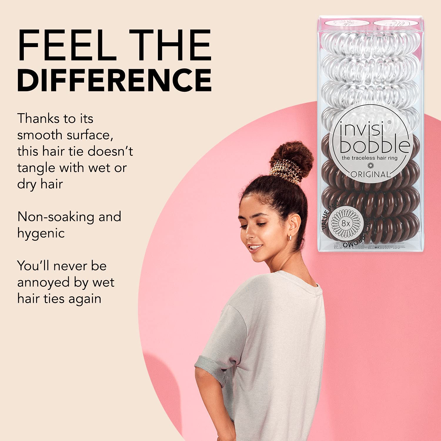 Invisibobble Original, utilisation quotidienne en queue de cheval sans traces.