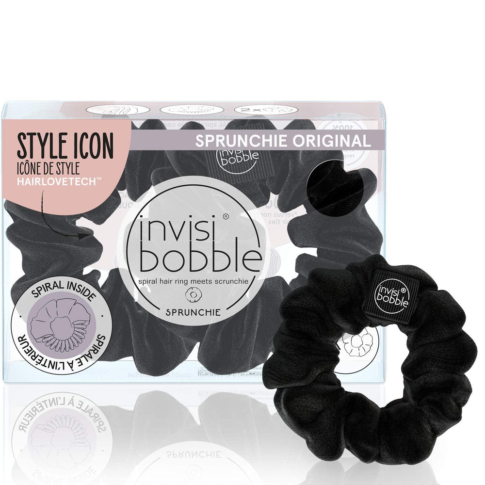 Invisibobble Sprunchie Spirale Noire, gros plan sur la boucle, tenue stable sans tiraillement.