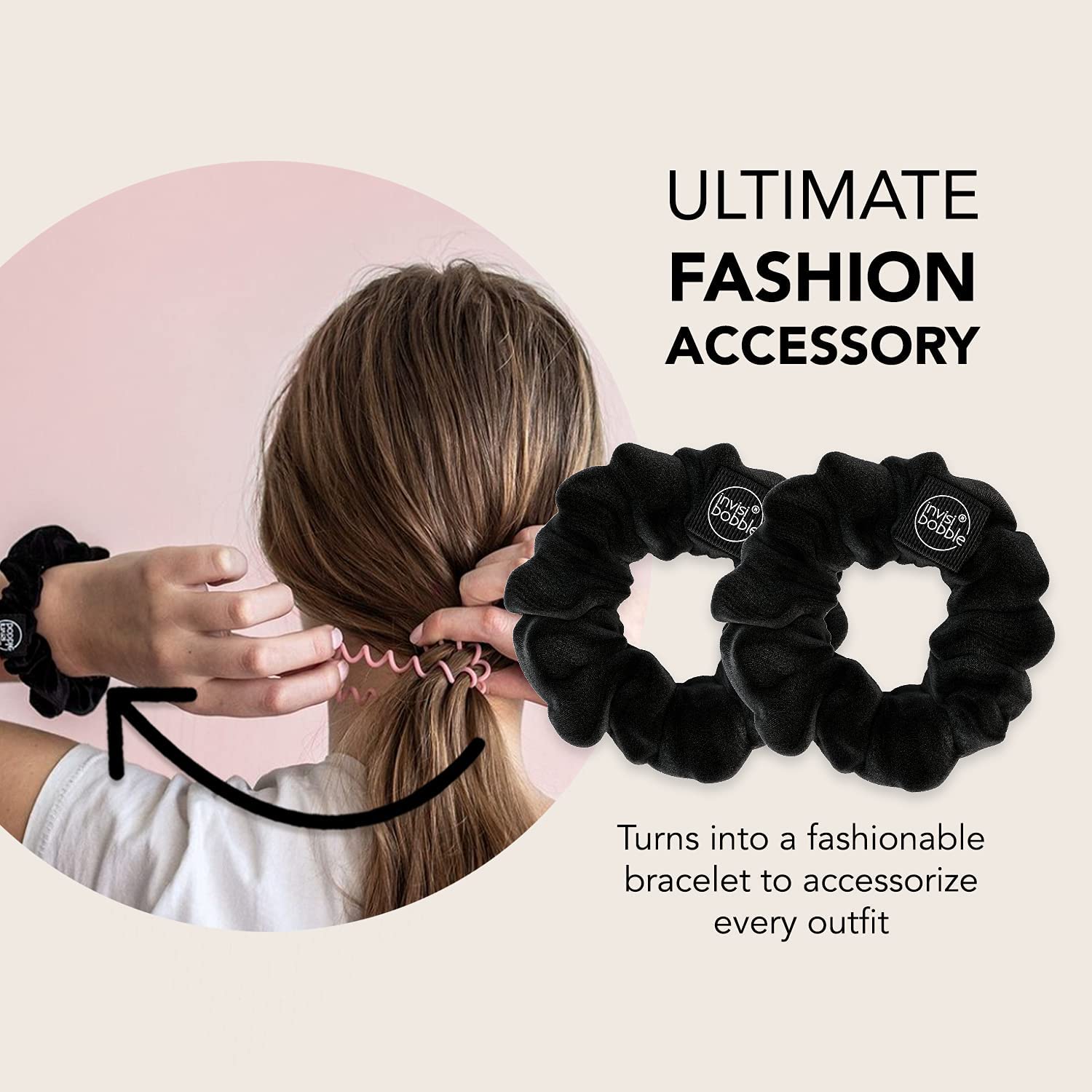 Invisibobble Sprunchie Spirale Noire, maintien élastique doux sur cheveux fins et épais.