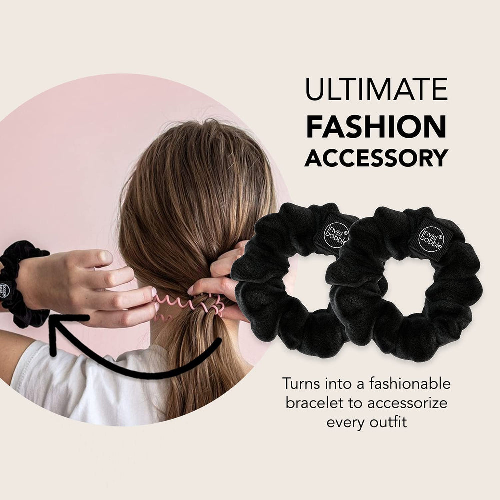 Invisibobble Sprunchie Spirale Noire, maintien élastique doux sur cheveux fins et épais.