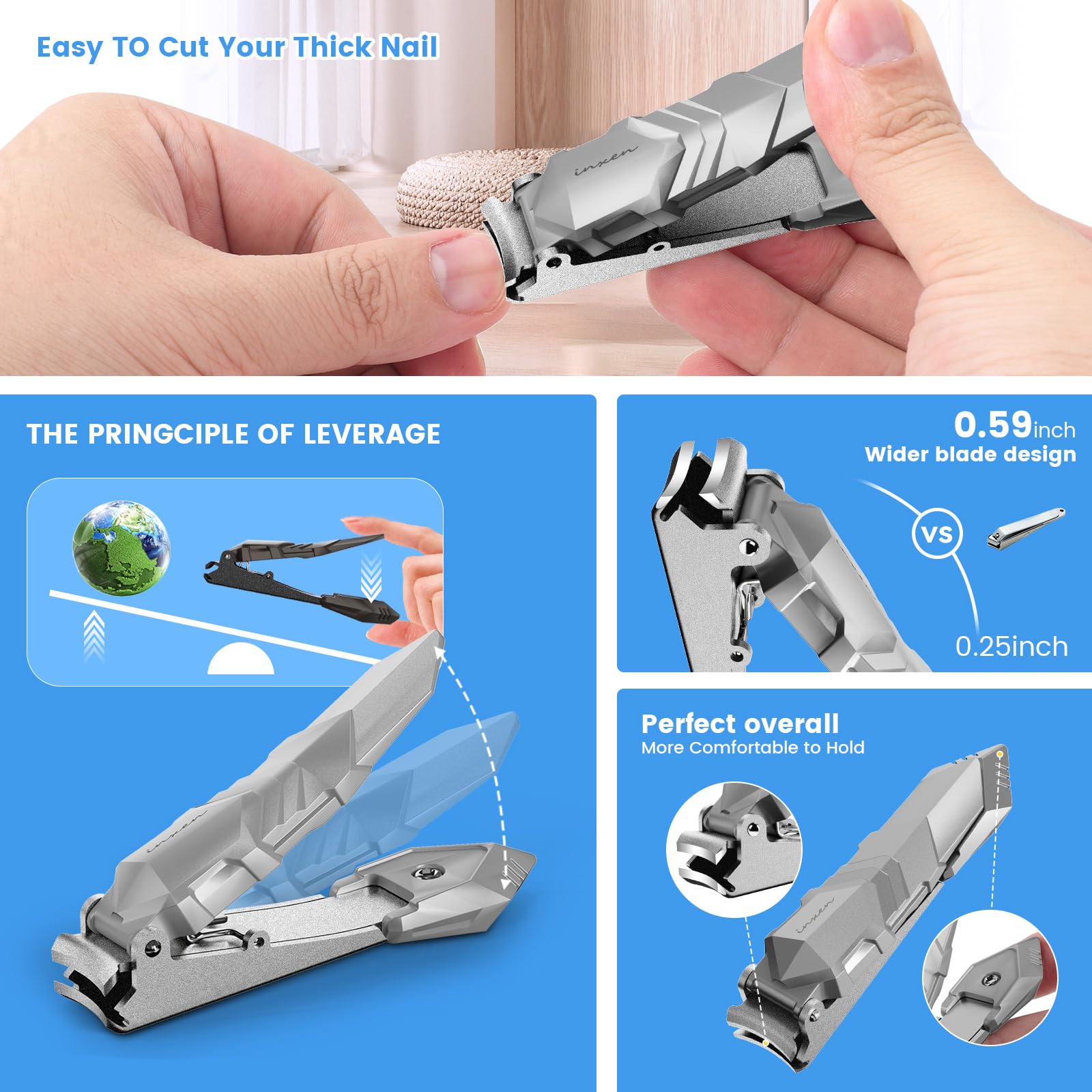 INXEN coupe-ongles lame incurvée 15 mm pour ongles épais.
