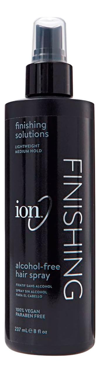 Ion AlcoholFree Finishing Hair Spray delivers lightweight hold and frizz control for shiny, manageable hair.