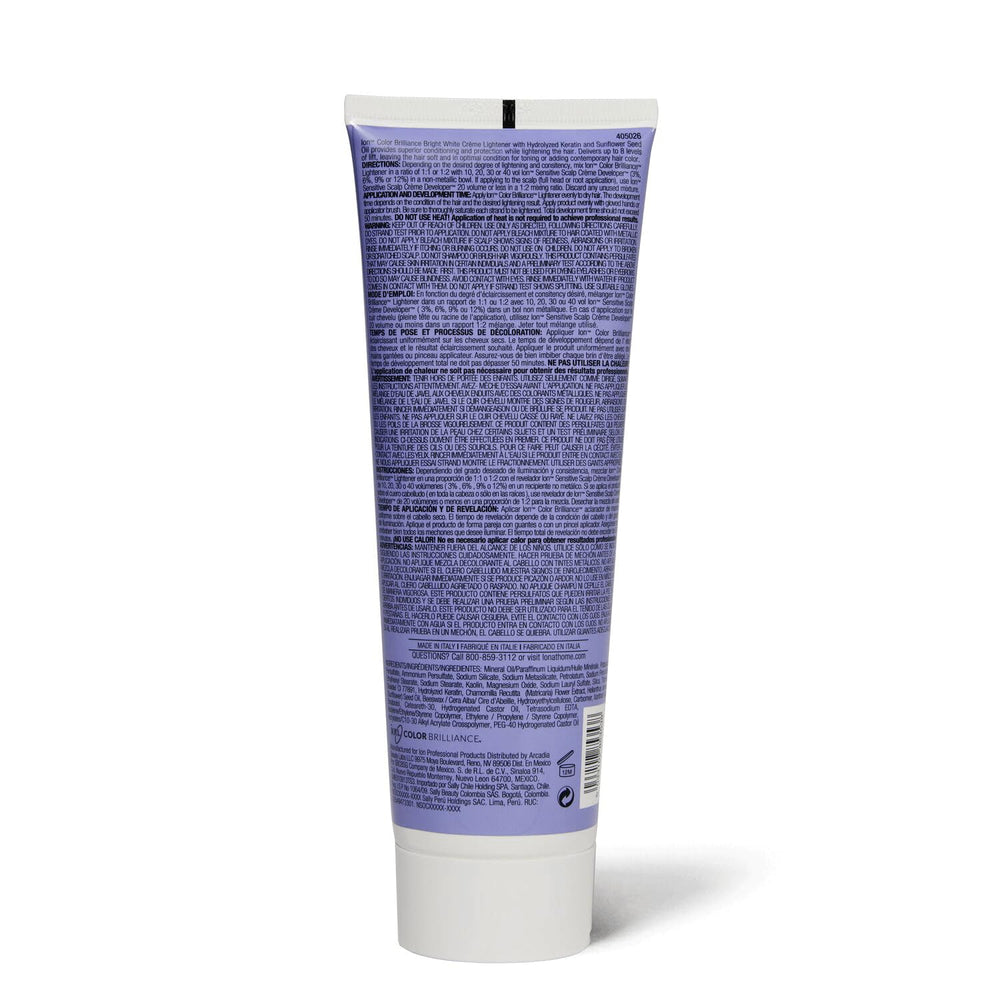 Ion Bright White Creme Lightener packaging showcases a professional-grade formula.