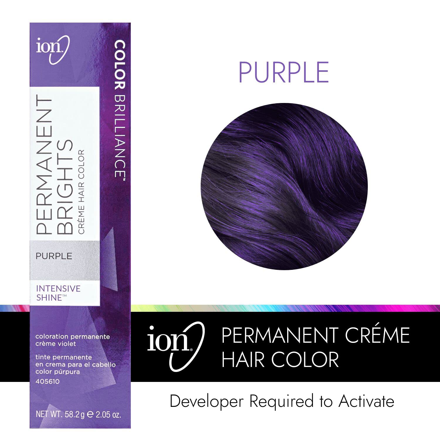 Ion Brights Crème Color Violet – échantillons démontrant teinte riche et fidèle