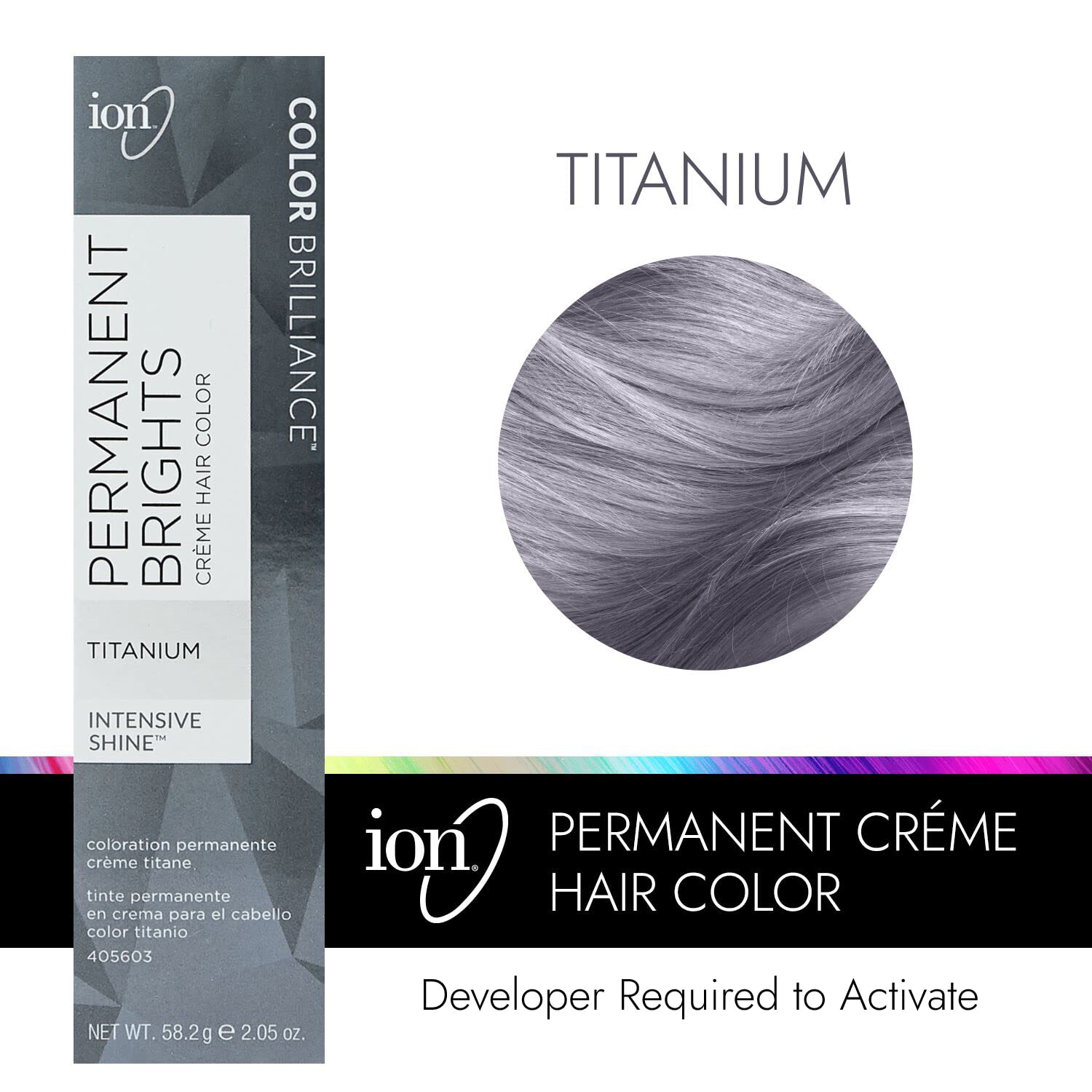 Ion Coloration Crème Cheveux—résultat couleur Titanium durable et uniforme.