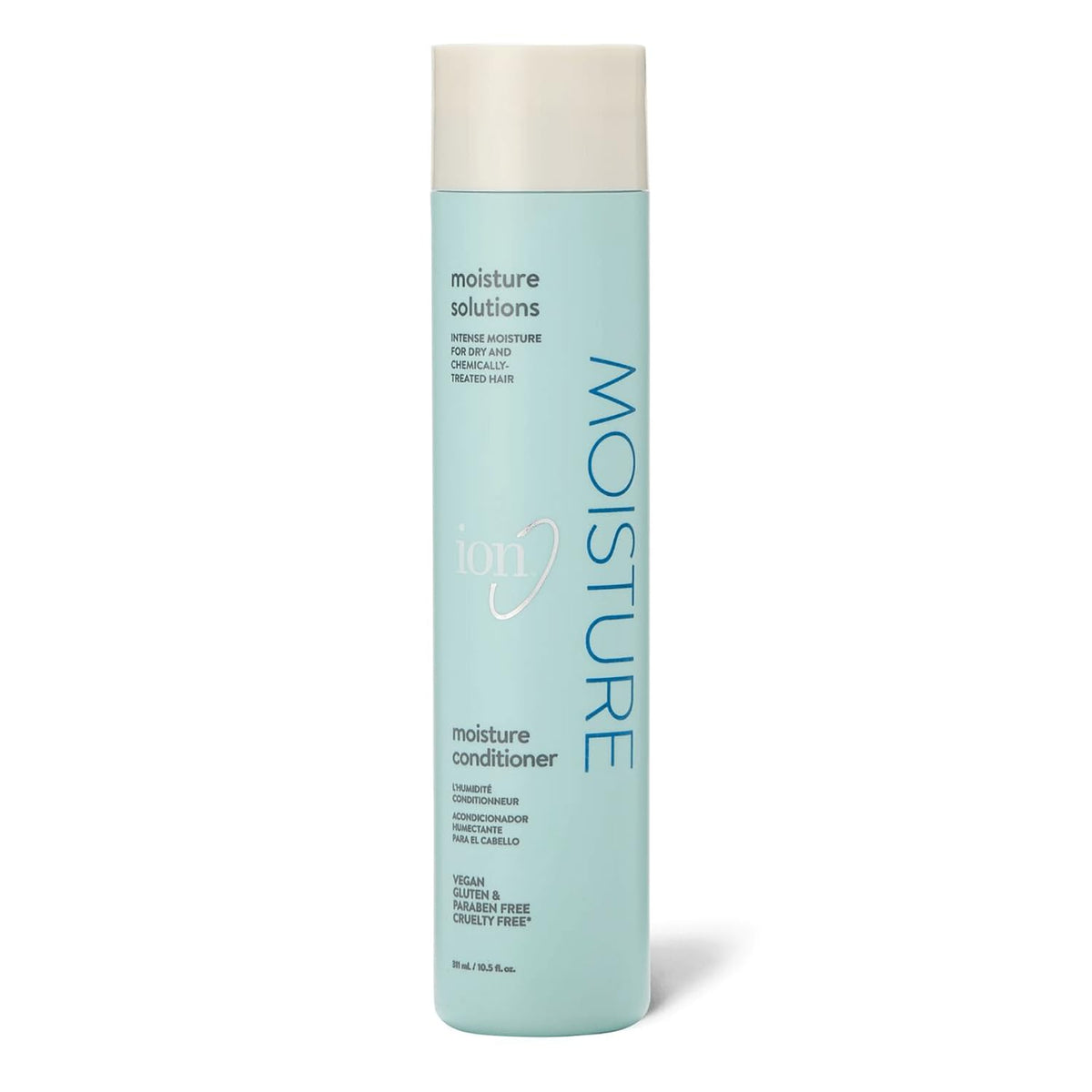 Ion Moisture Conditioner – bouteille montrant le flacon, hydratation profonde pour cheveux souples.
