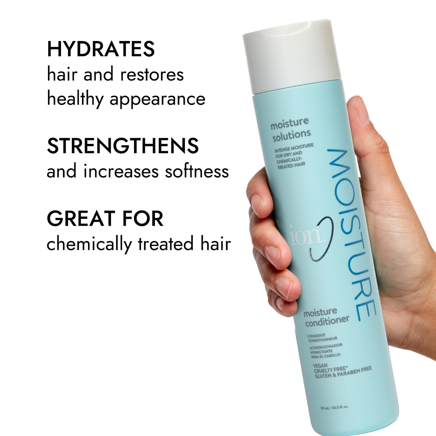 Ion Moisture Conditioner – mode d’emploi d’application, cheveux éclatants après utilisation.