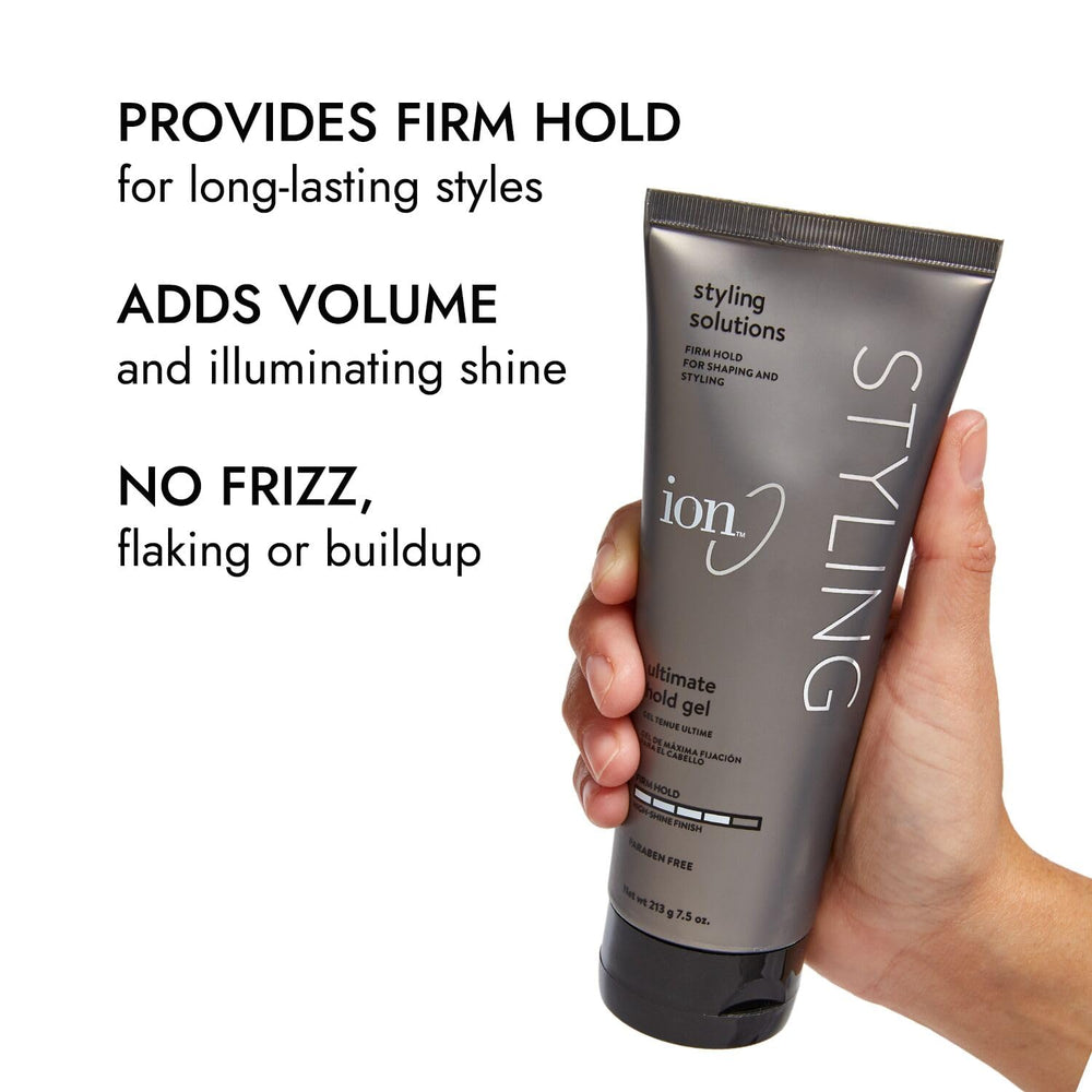 Ion: cheveux sans frisottis grâce au gel coiffant.