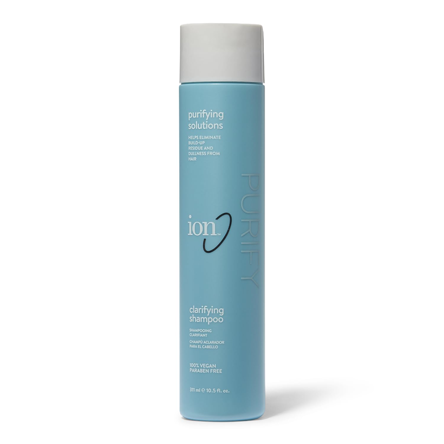 Ion Shampoing Clarifiant bouteille: élimine résidus sans assécher les cheveux.