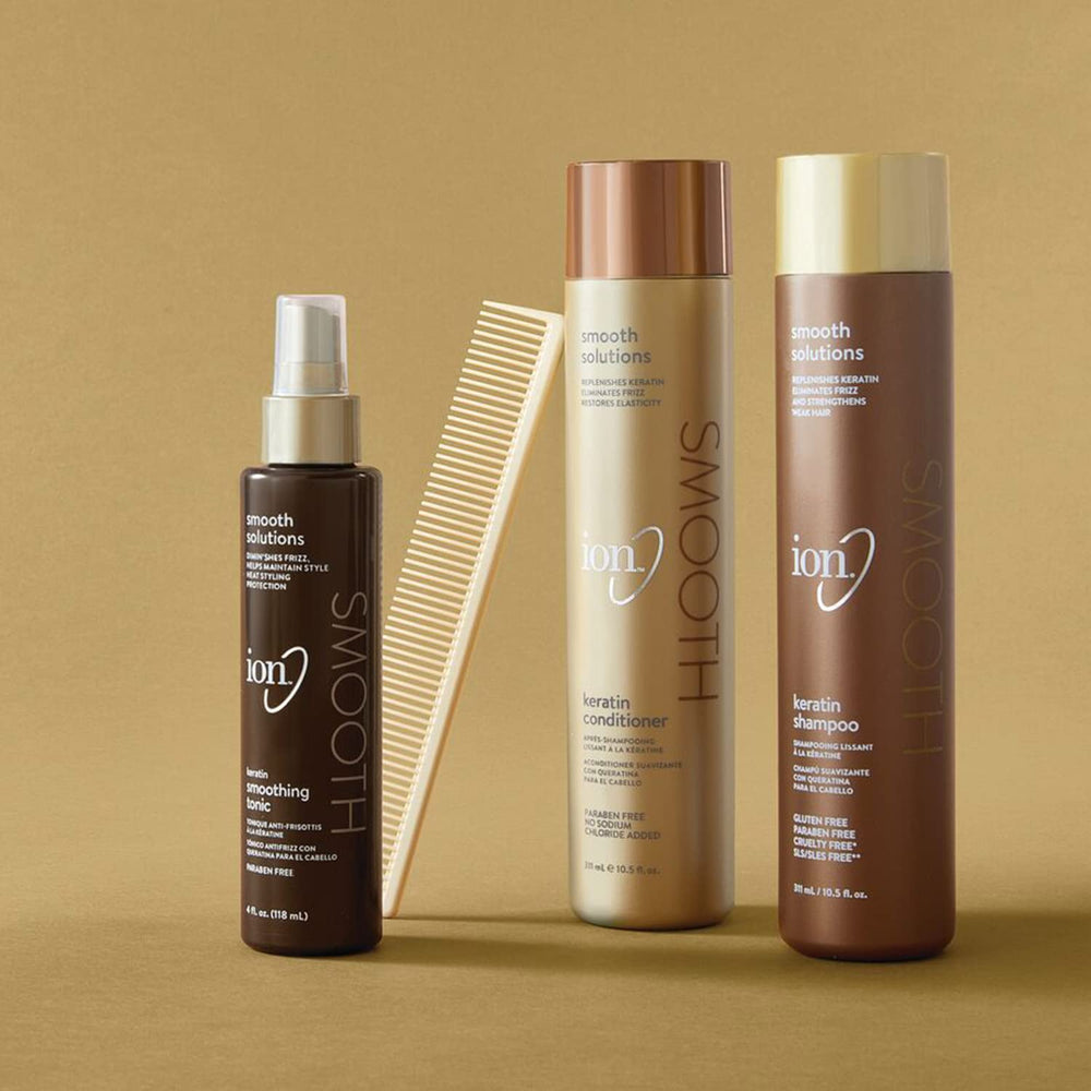 Ion Shampoing lissage kératine, après utilisation, cheveux disciplinés et faciles à démêler.