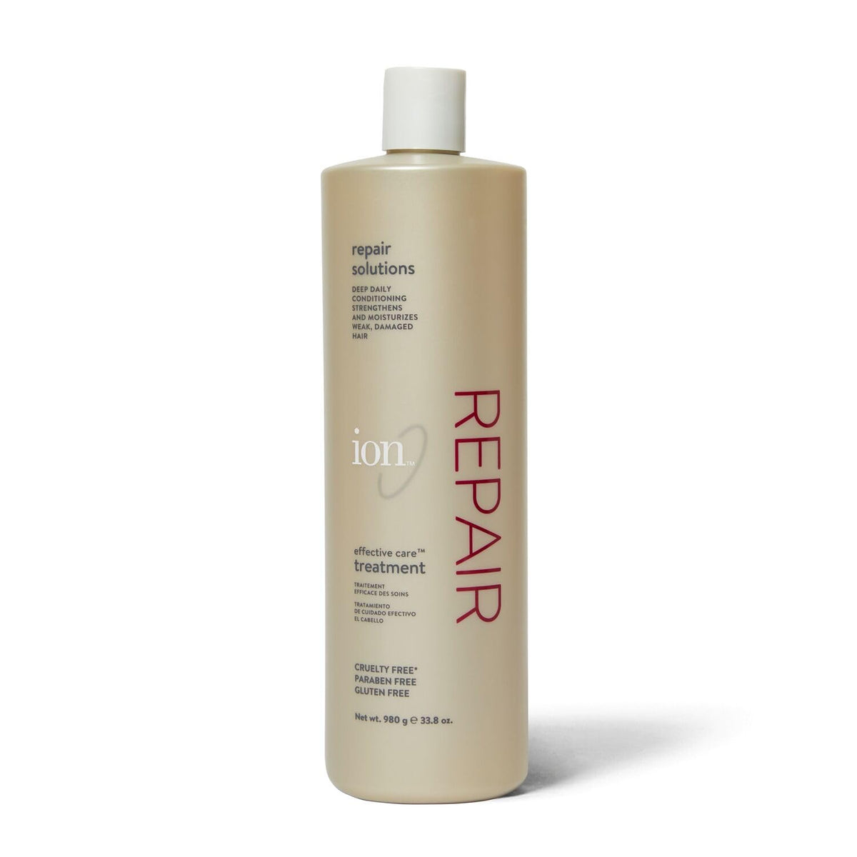 Ion Traitement Efficace : bouteille avant, soin profond pour cheveux nourris et faciles à coiffer.