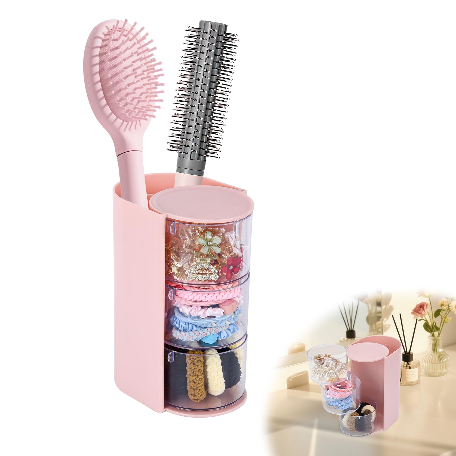 IPENP organisateur accessoir es cheveux rose rotatif à 180°, accès rapide