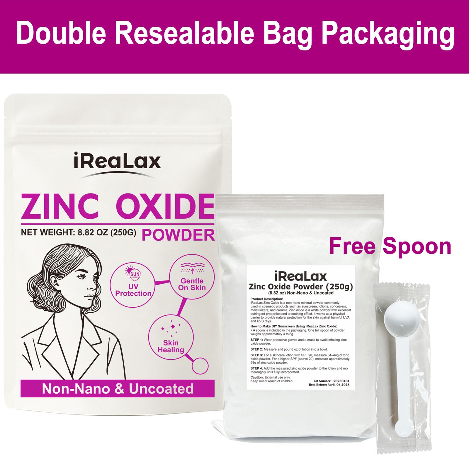 iReaLax poudre zinc oxide non-nano et non enduite pour une utilisation sûre