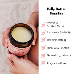 Irene Organics Belly Butter: crème-texture-satine, hydratation douce pendant la grossesse.
