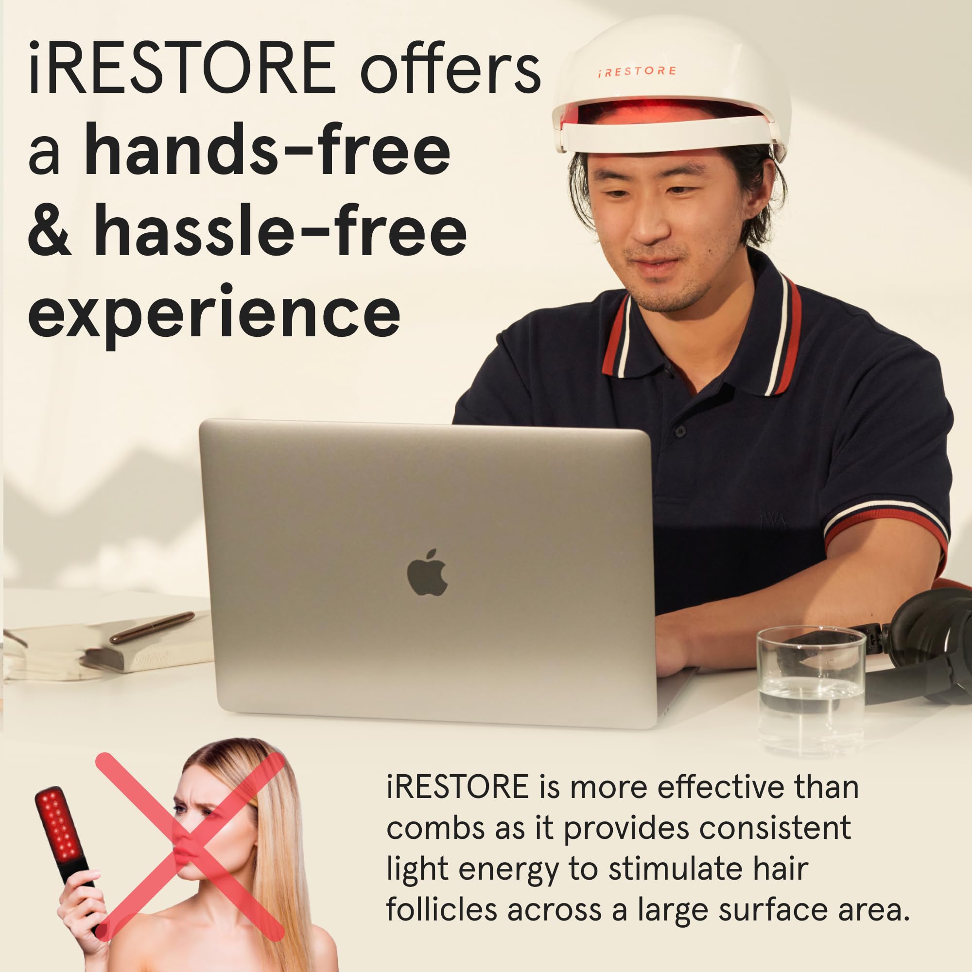 iRestore Essential cap laser démontrant confort et facilité d'utilisation.
