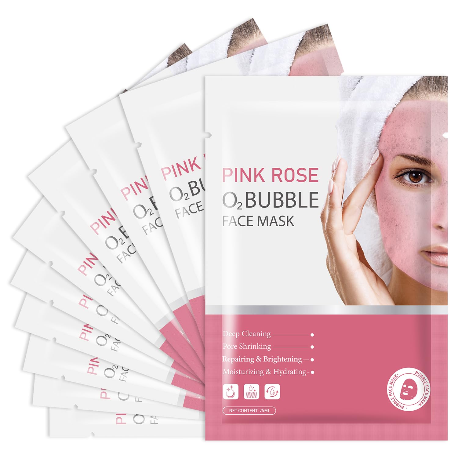 IREV masque visage bulles rose oxygene pour peau lumineuse et purifiee