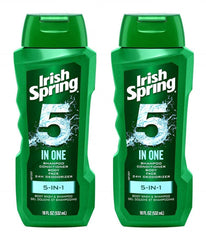 Irish Spring 5-en-1 – étiquette visible indiquant soin multi-usage peau et cheveux