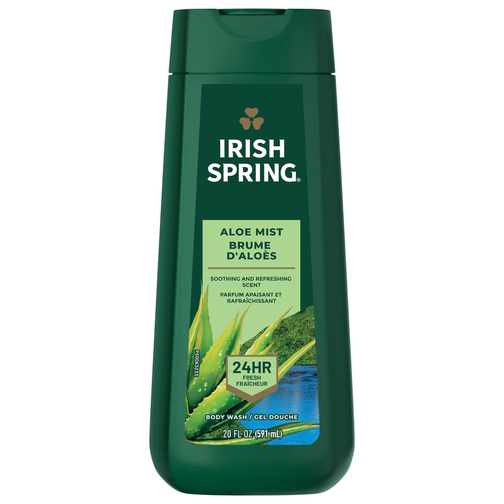 Irish Spring Aloe Mist: bouteille gel douche masculin prête pour une fraîcheur durable.