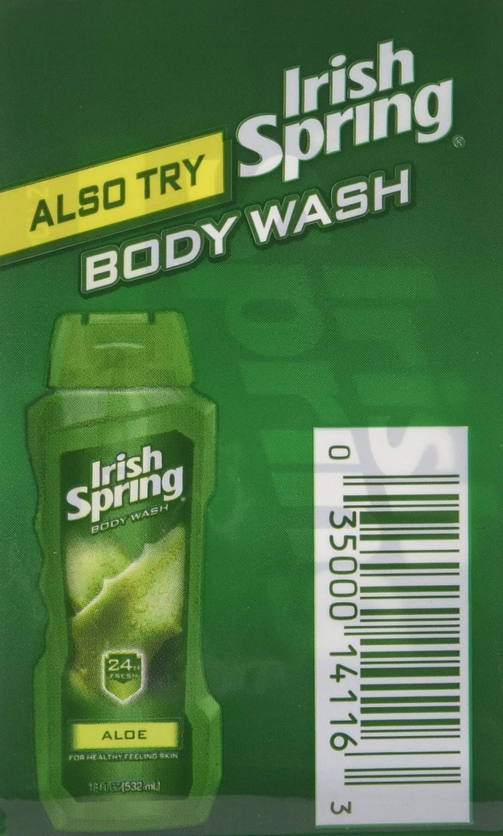 Irish Spring Aloe - étiquette claire et emballage attrayant, parfait pour une routine bain.