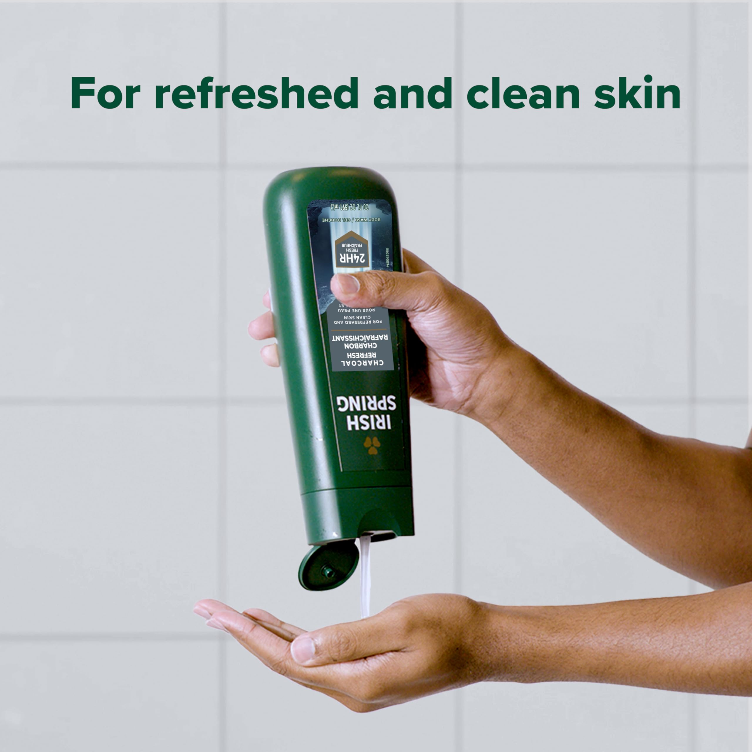 Irish Spring Charcoal Refresh — ingrédients biodégradables et sans parabènes pour une routine responsable.