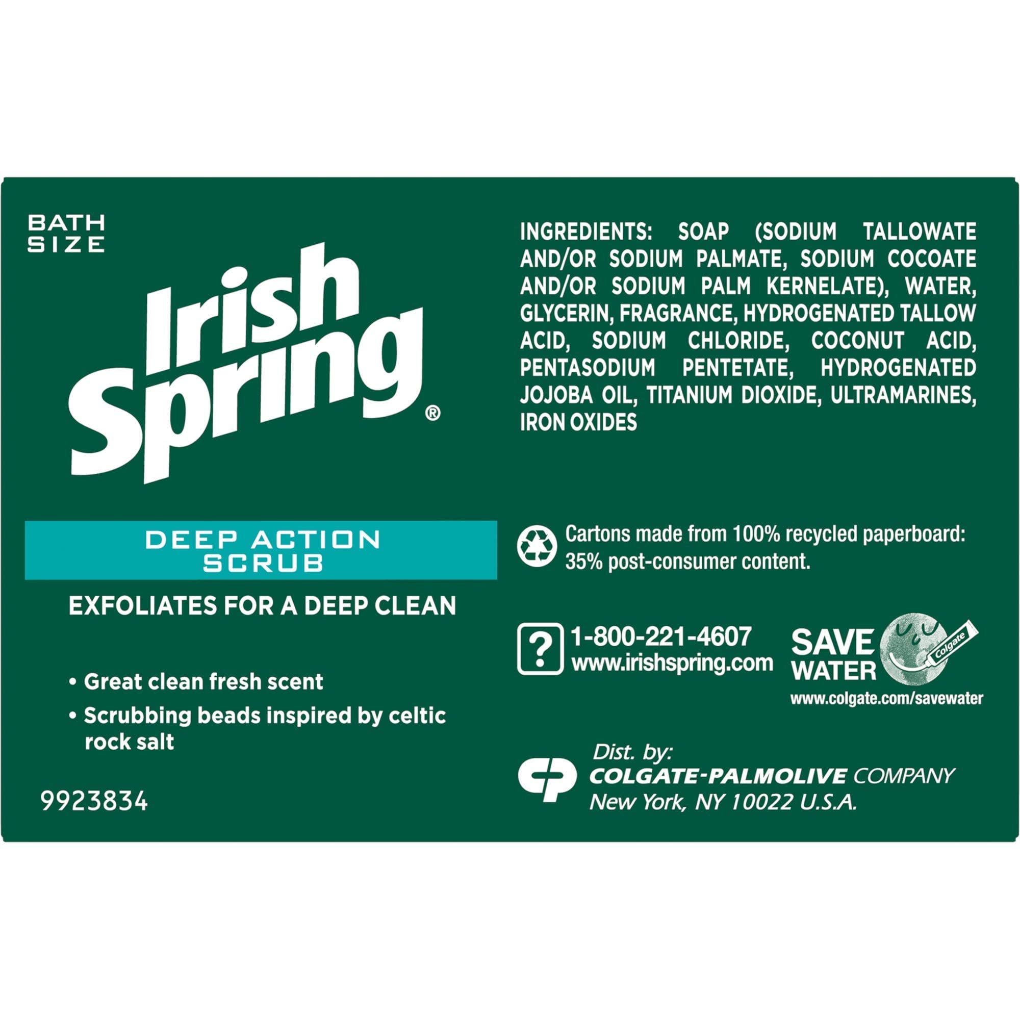 Irish Spring Deep Action Scrub Bar mousse fraîche pour une douche revitalisante.