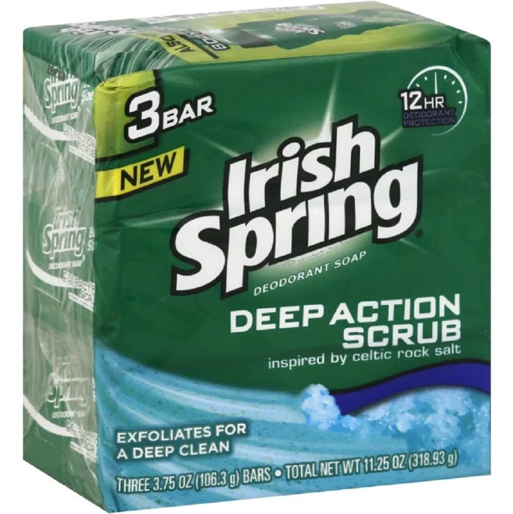 Irish Spring Deep Action Scrub Bar savon exfoliant pour peau plus lisse après la douche.