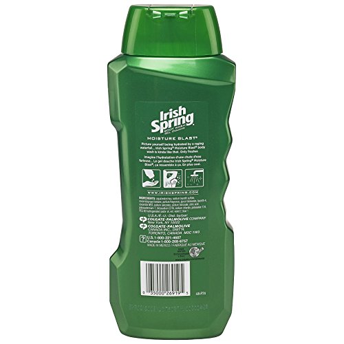 Flacon Irish Spring montrant la neutralisation des odeurs pour une fraîcheur durable.