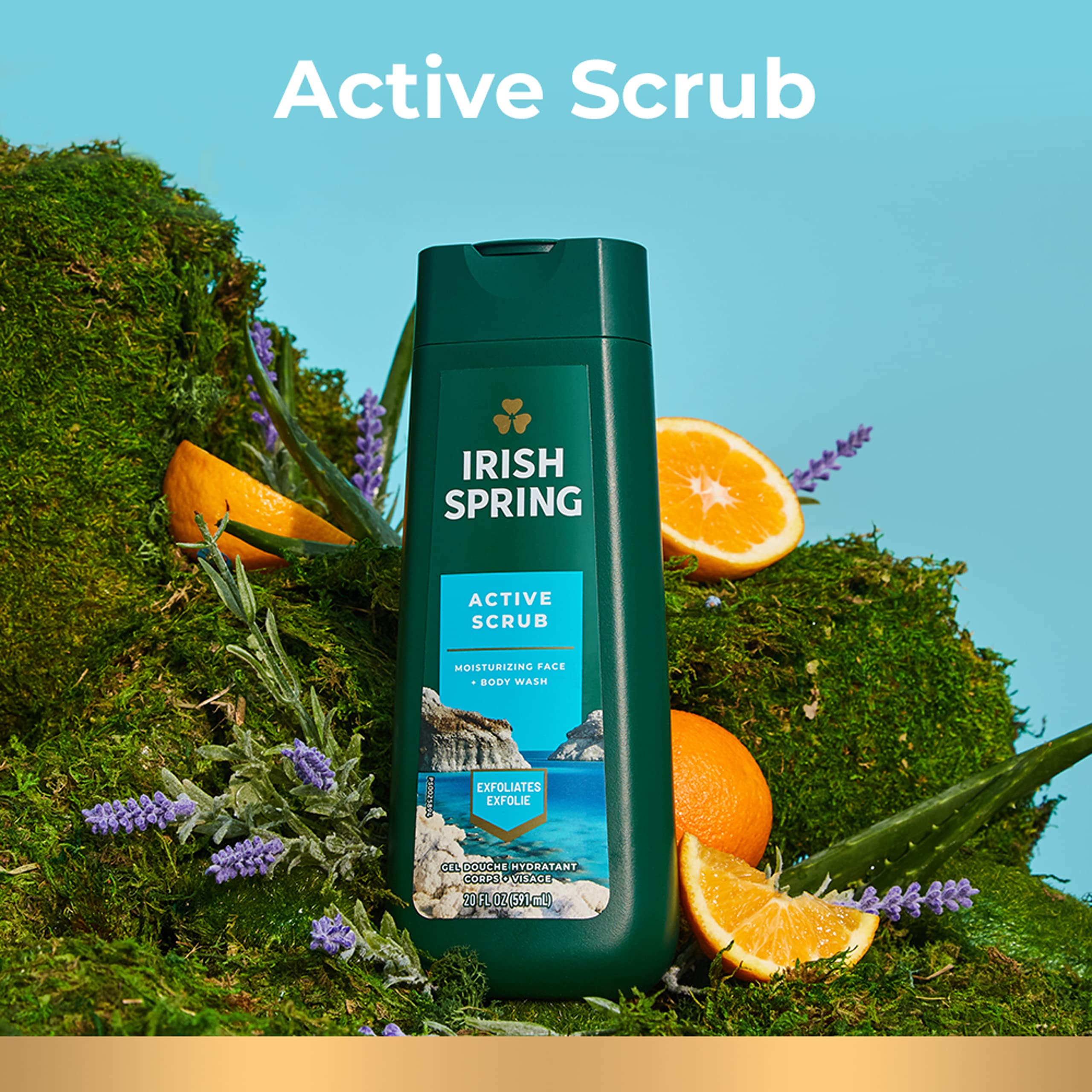 Gel douche Irish Spring pour hommes avec mousse riche dans une bouteille.