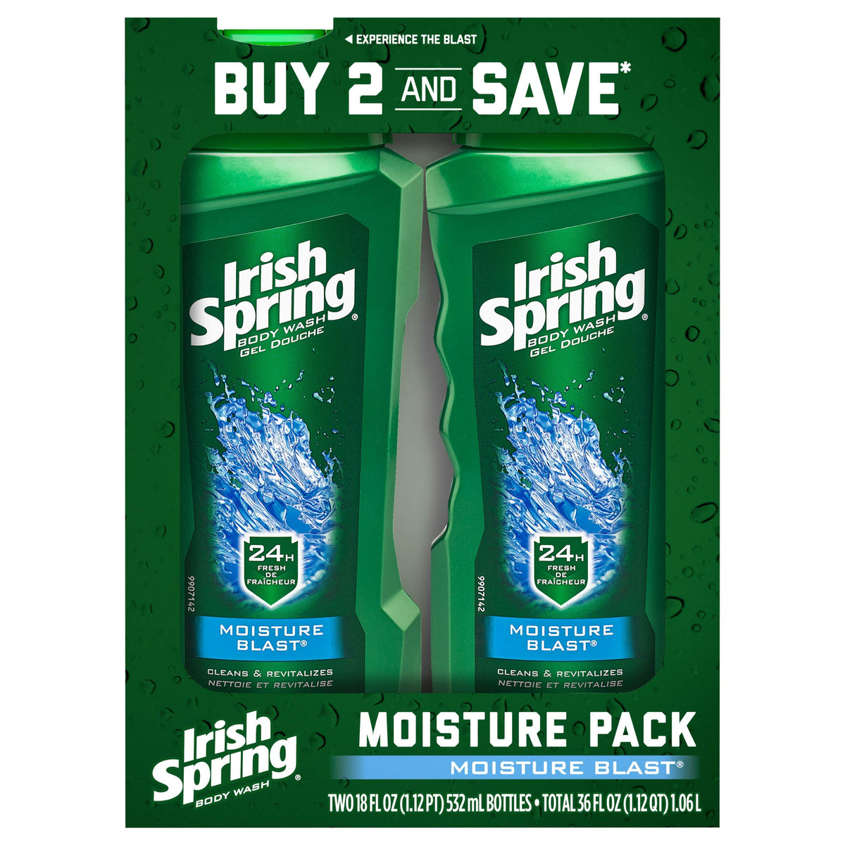 Irish Spring Gel Douche Hydratant – bouteille ouverte, fraîcheur durable et hydratation.