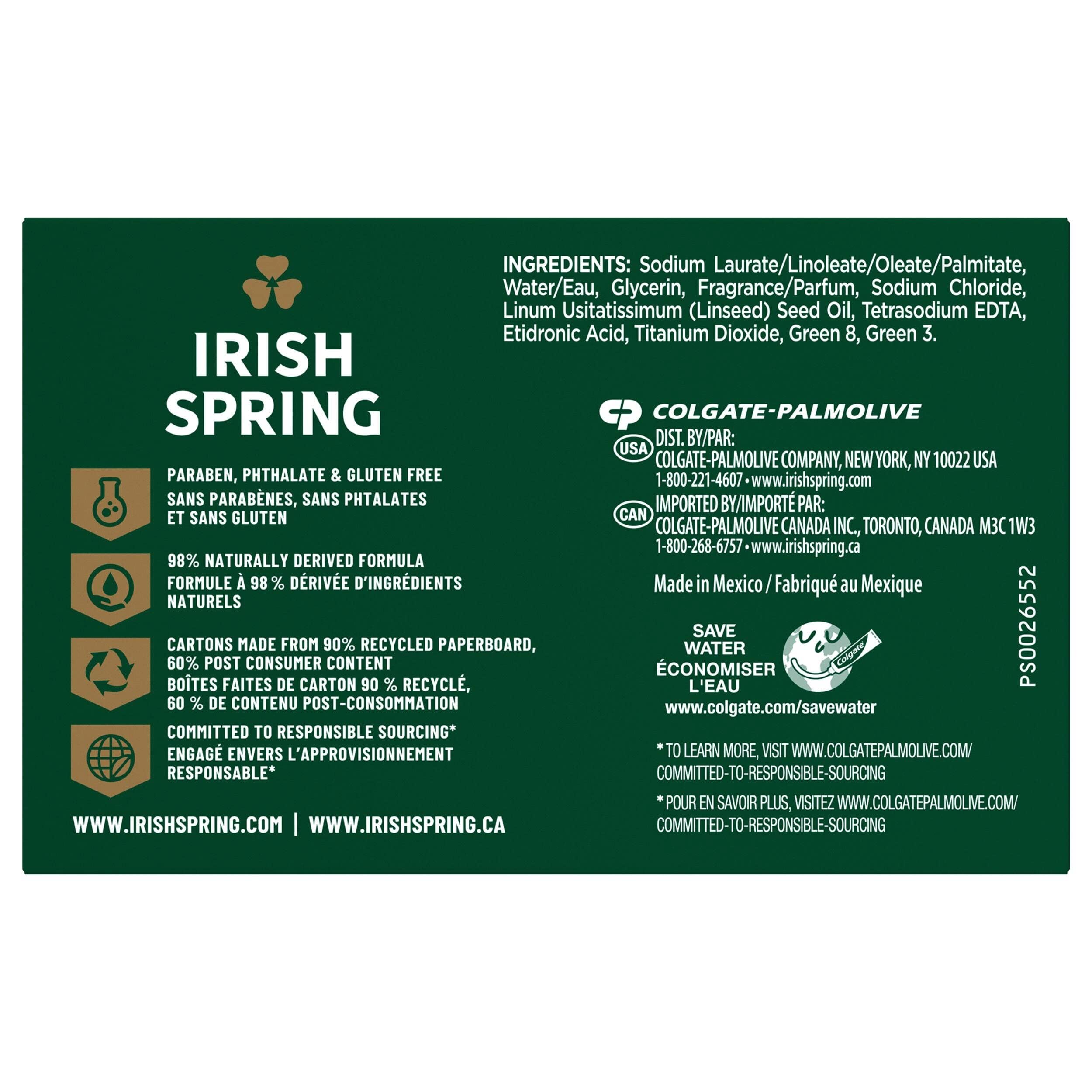 Irish Spring savon solide Original, détail de la mousse et du bi-pack pour usage familial.