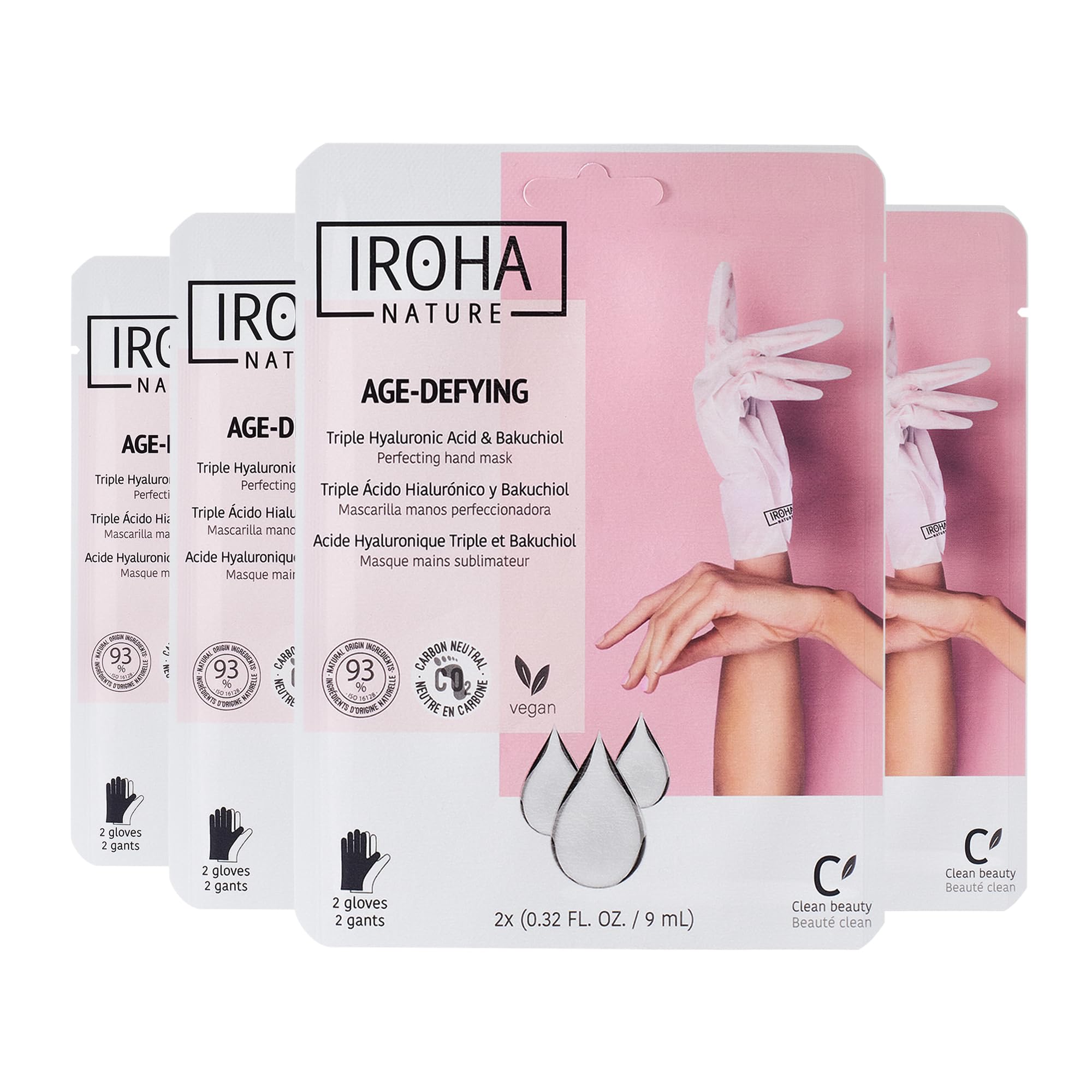 IROHA NATURE masque-mains anti-âge triple hyaluronique pour hydrater et lisser.