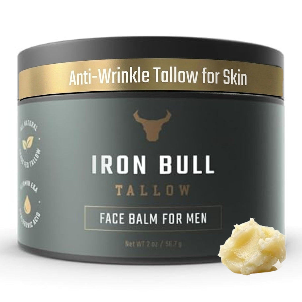 Iron Bull Tallow crème visage homme, hydratation riche et ridules lissées.