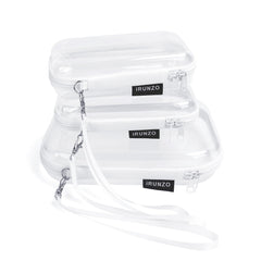 Etui iRUNZO rigide clair avec anse pour transport facile.