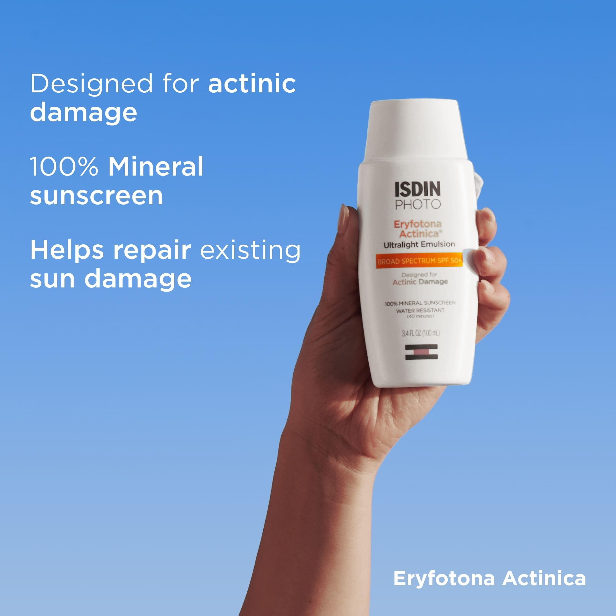 ISDIN Eryfotona Actinica – oxyde-zinc minéral SPF50, adapté aux peaux sensibles.