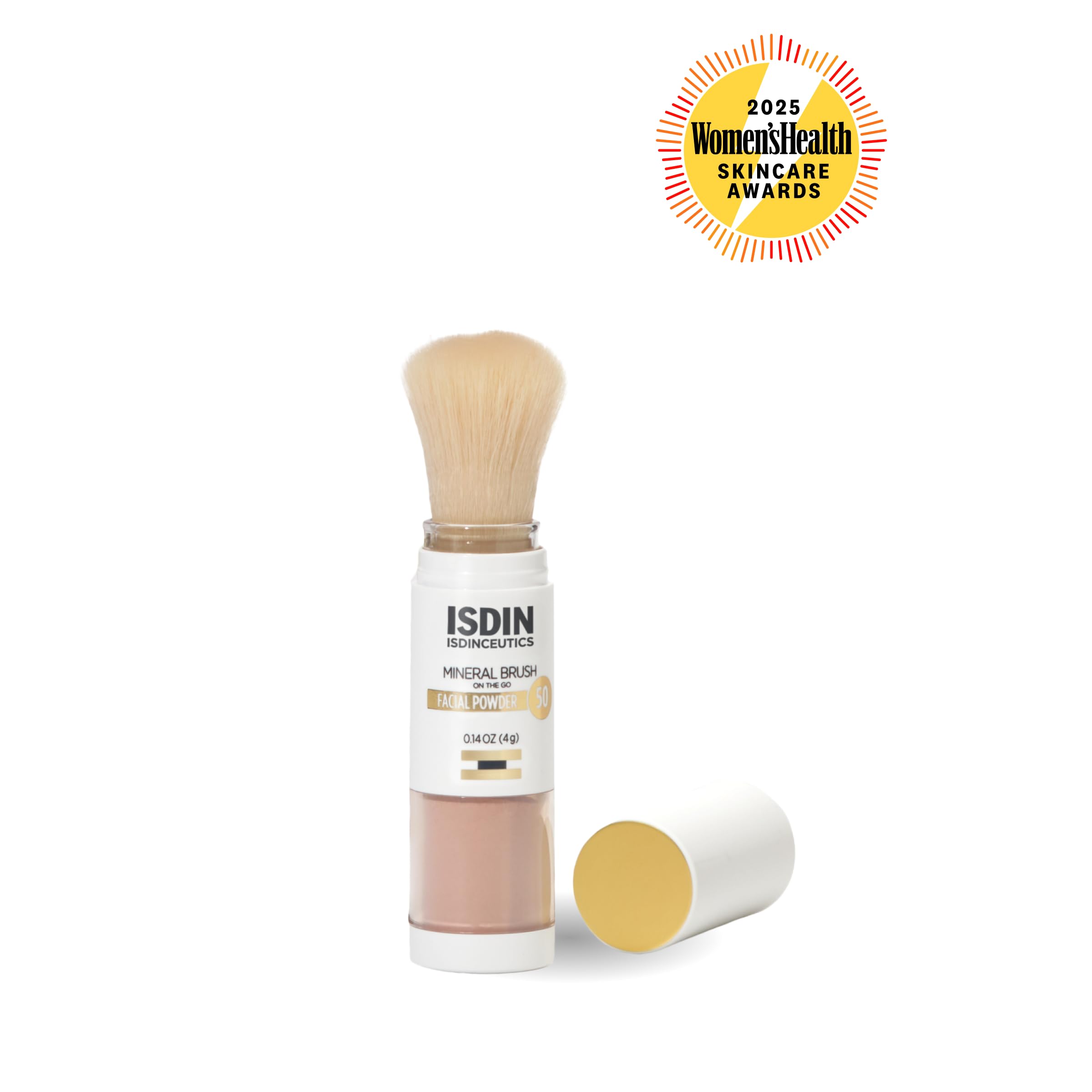 ISDIN Mineral Brush Powder préprime la poudre sur le dos de la main pour un flux régulier