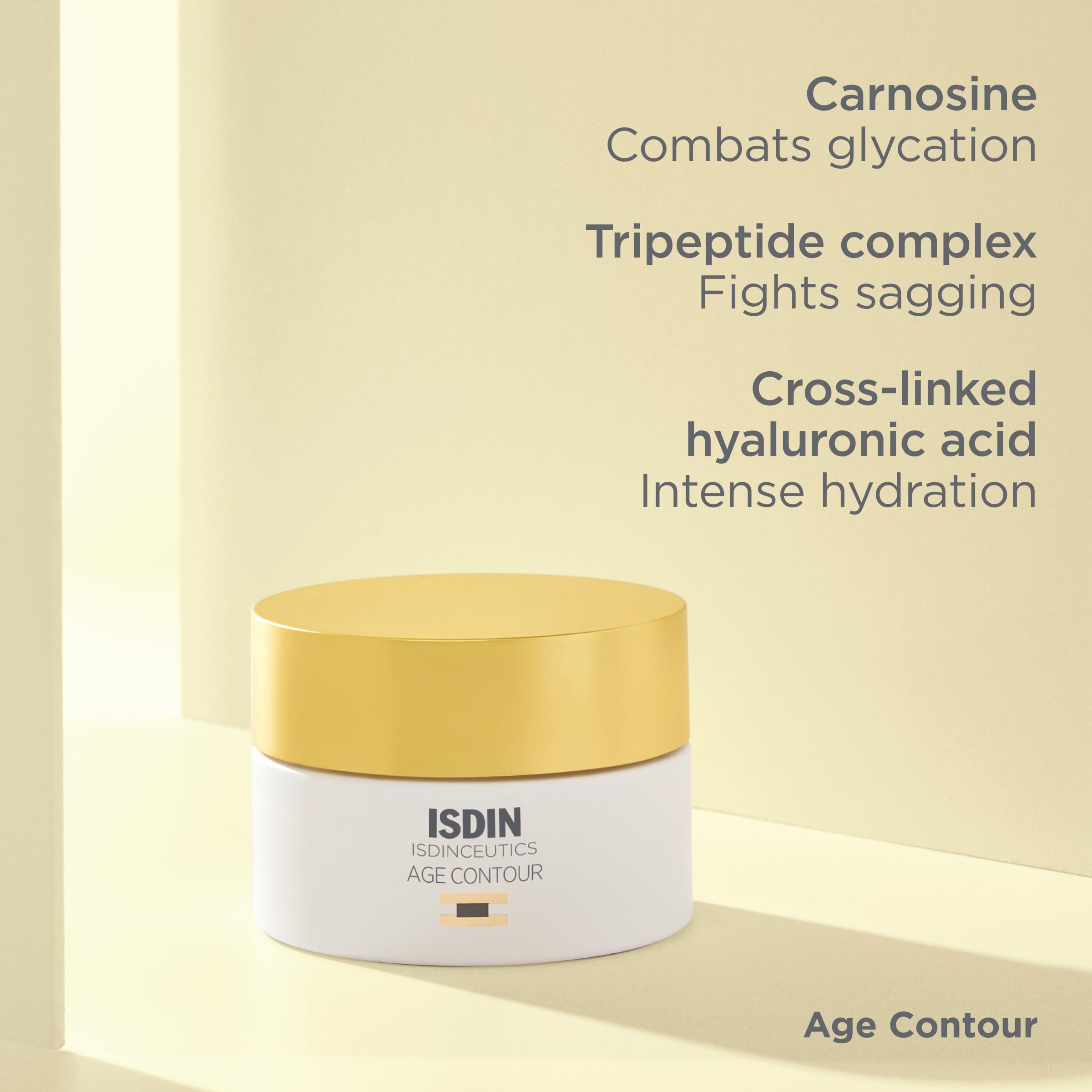 Niacinamide et peptides dans Isdinceutics Age Contour pour une peau équilibrée.