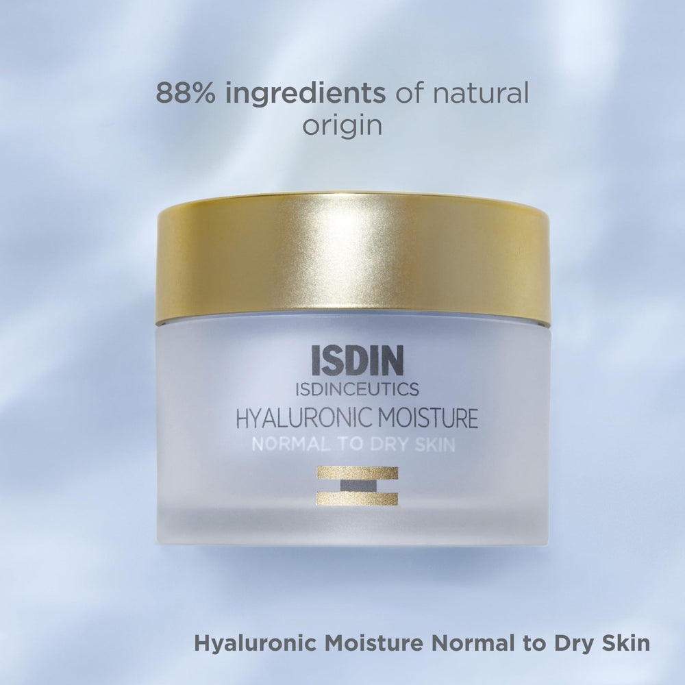 Rituel matin et soir avec Isdinceutics Hyaluronic Moisture pour une peau équilibrée.