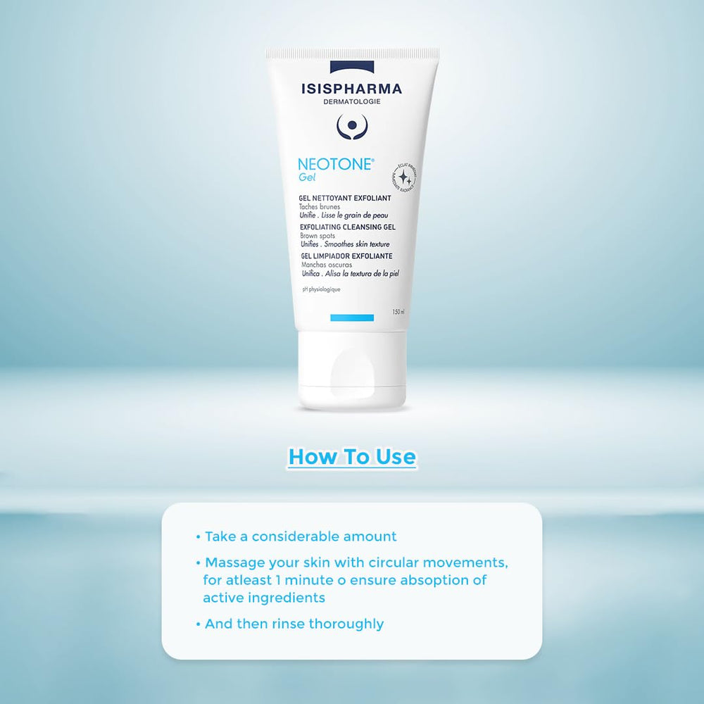 IsisPharma Neotone Gel – application matin et soir sur peau humide.