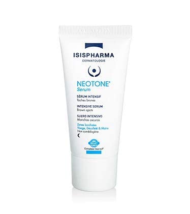 IsisPharma Neotone Sérum, application nocturne, agit sur les taches et révèle un teint unifié.