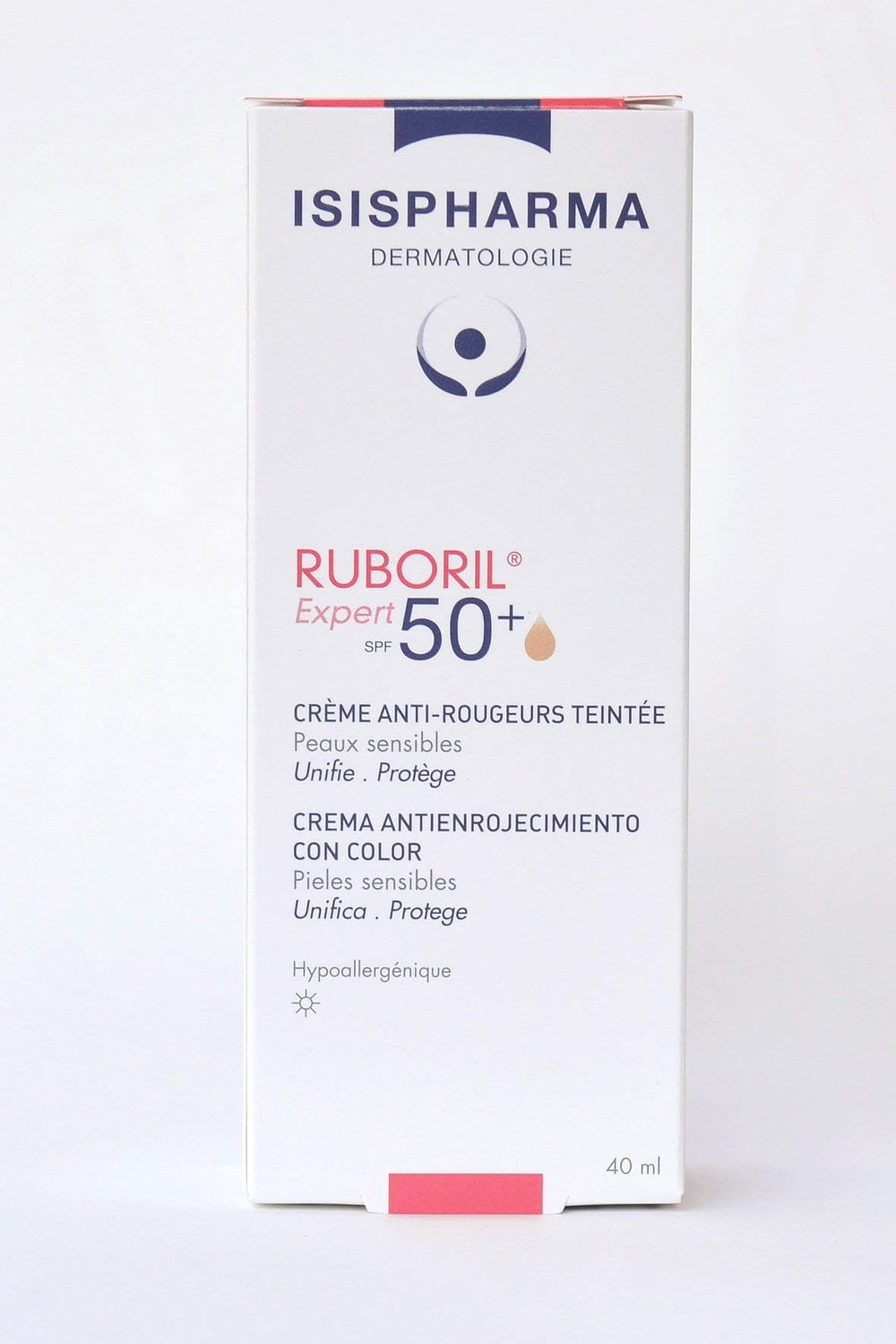 Texture légère Ruboril Expert SPF50+ pour un teint homogène et mat.