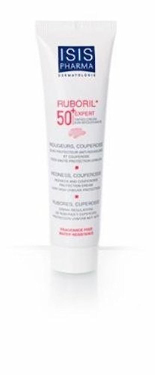 Tube IsisPharma Ruboril Expert SPF50+ protégeant les rougeurs des peaux sensibles.