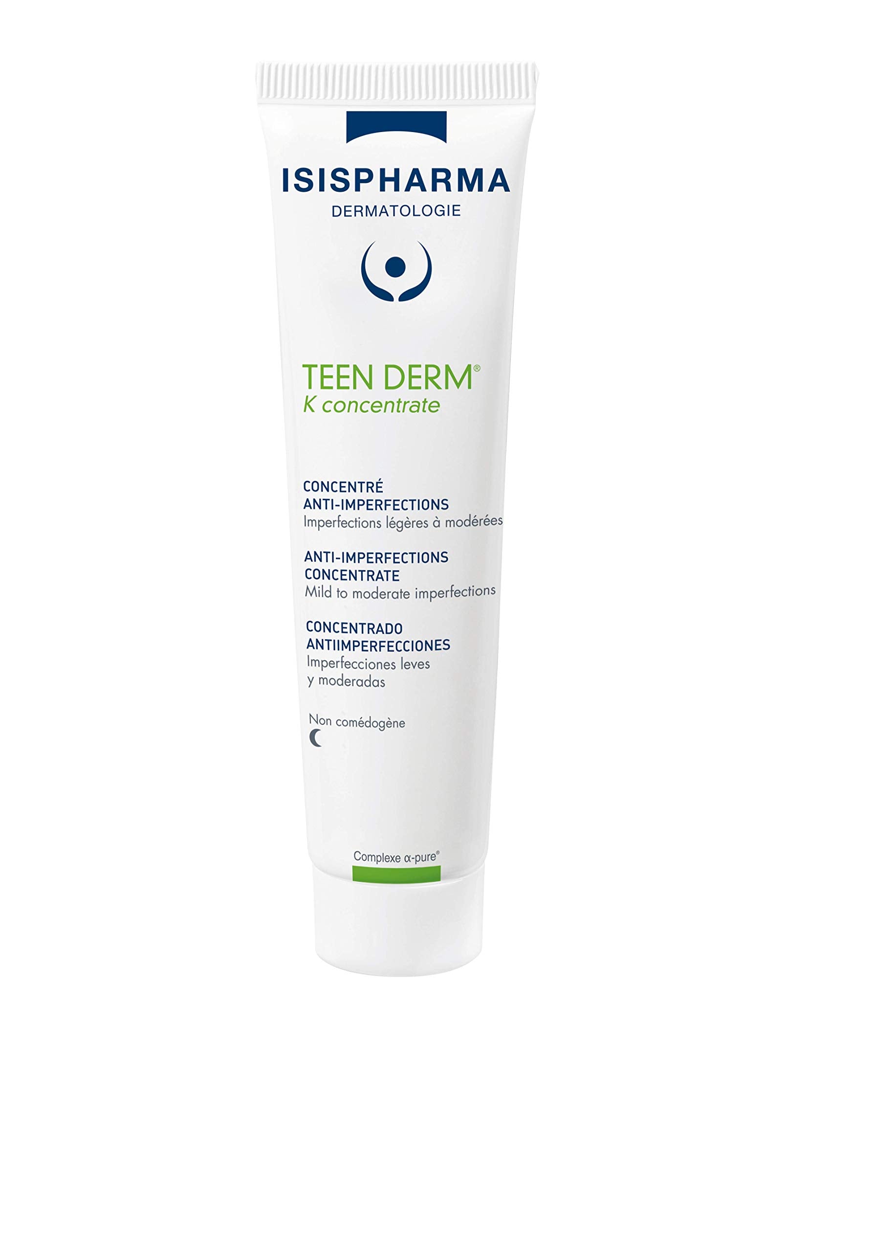 IsisPharma Teen Derm K Concentré – flacon bouteille, action purifiante pour peau grasse et imperfections.