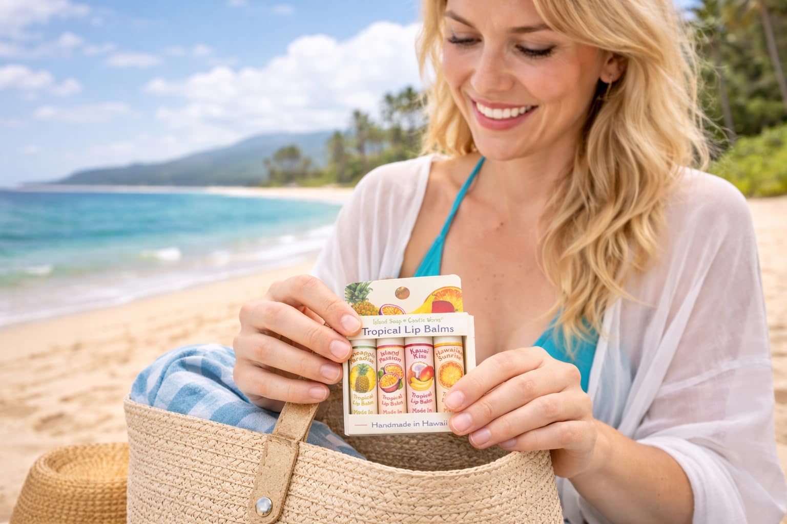 Baume lèvres tropical, parfum léger et agréable, usage quotidien