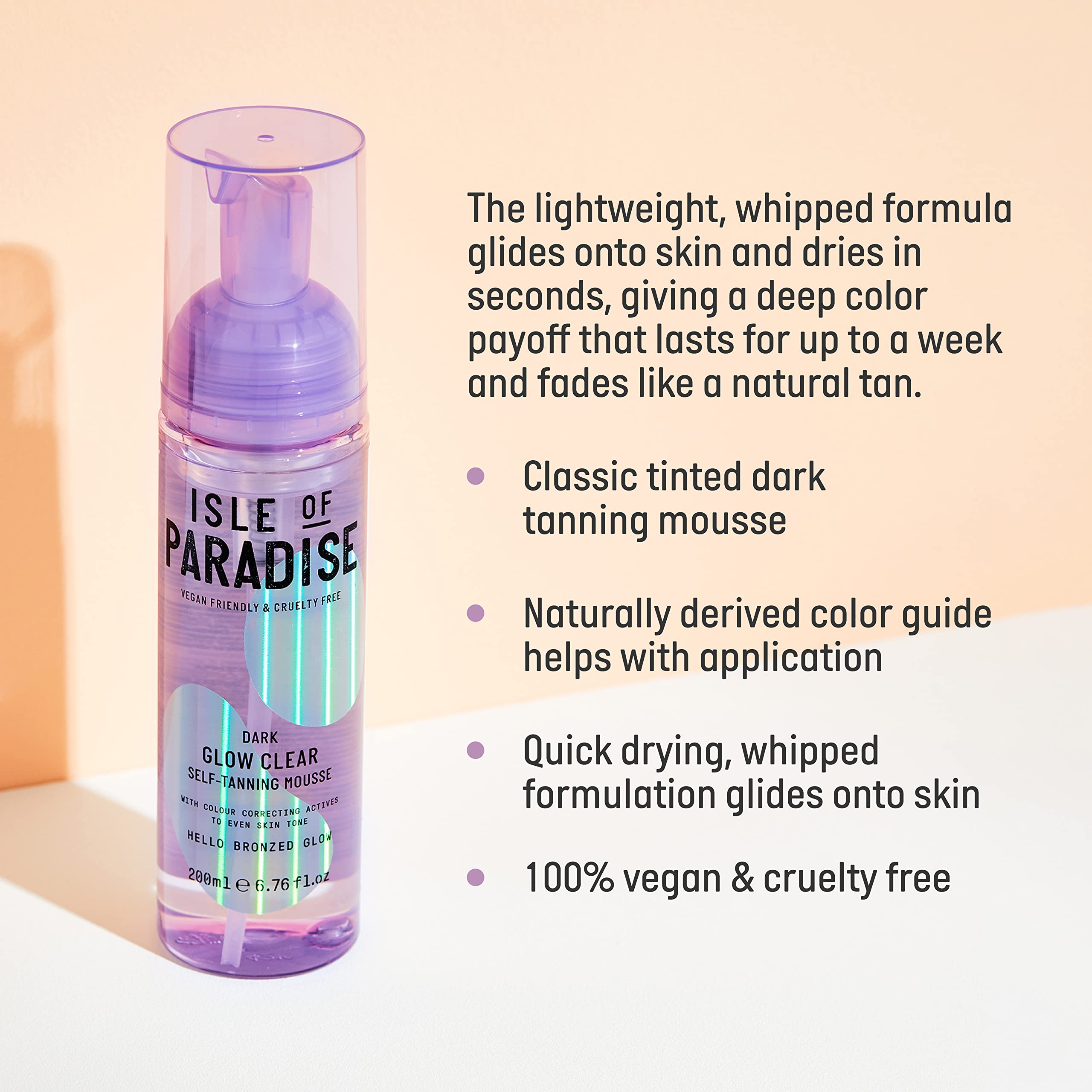 Isle of Paradise Glow Clear Mousse – texture transparente, application rapide sans traces.