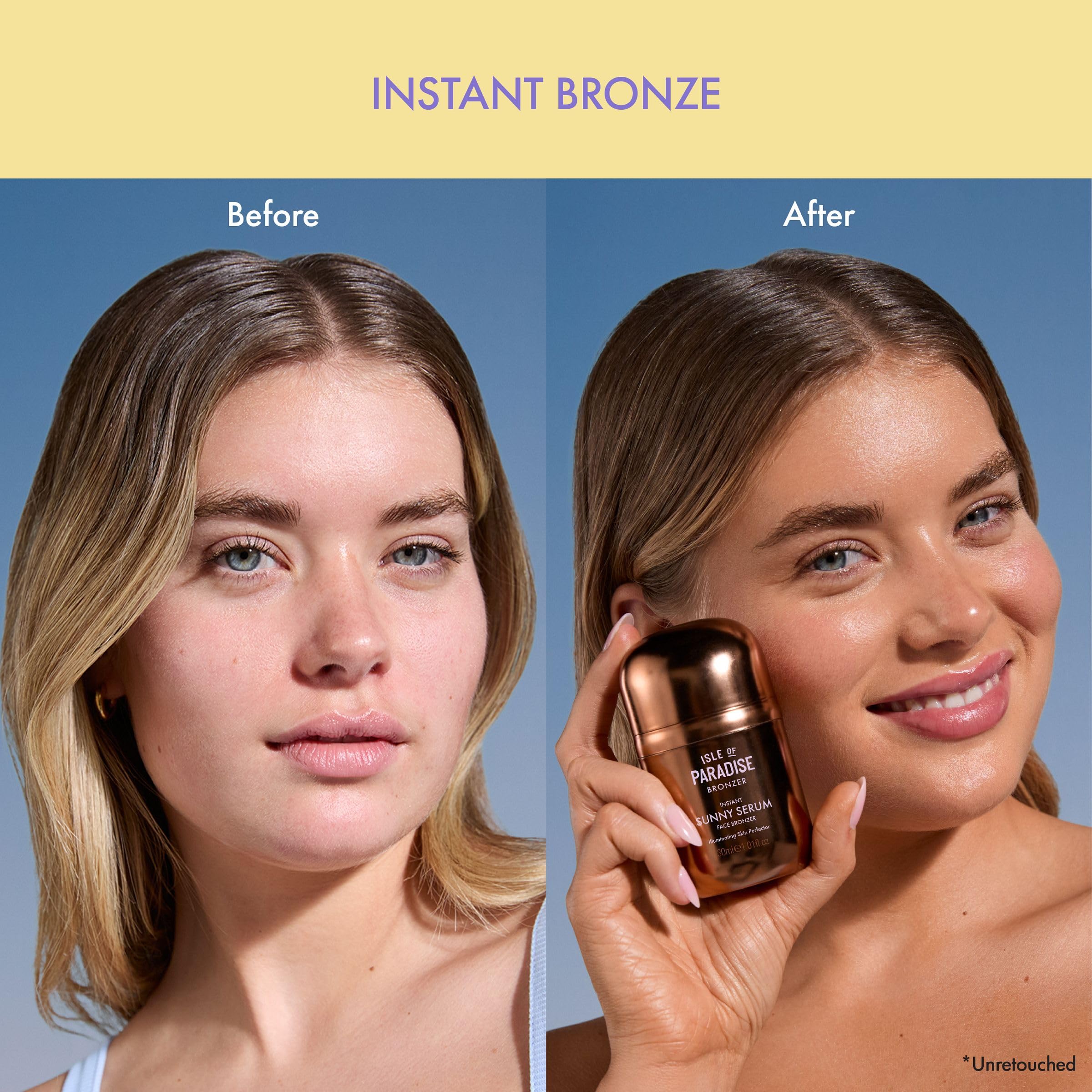 Isle of Paradise Sunny Serum, goutte lumineuse pour bronzer léger et hydraté.