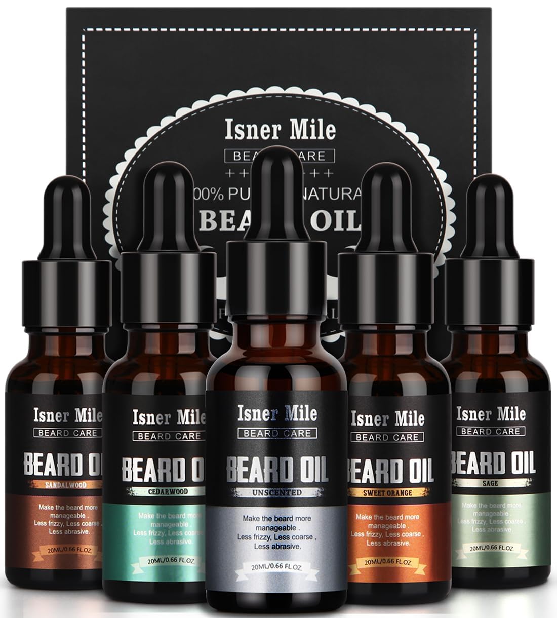 ISNER MILE huile barbe cinq pièces santal: barbe nourrie et brillante.