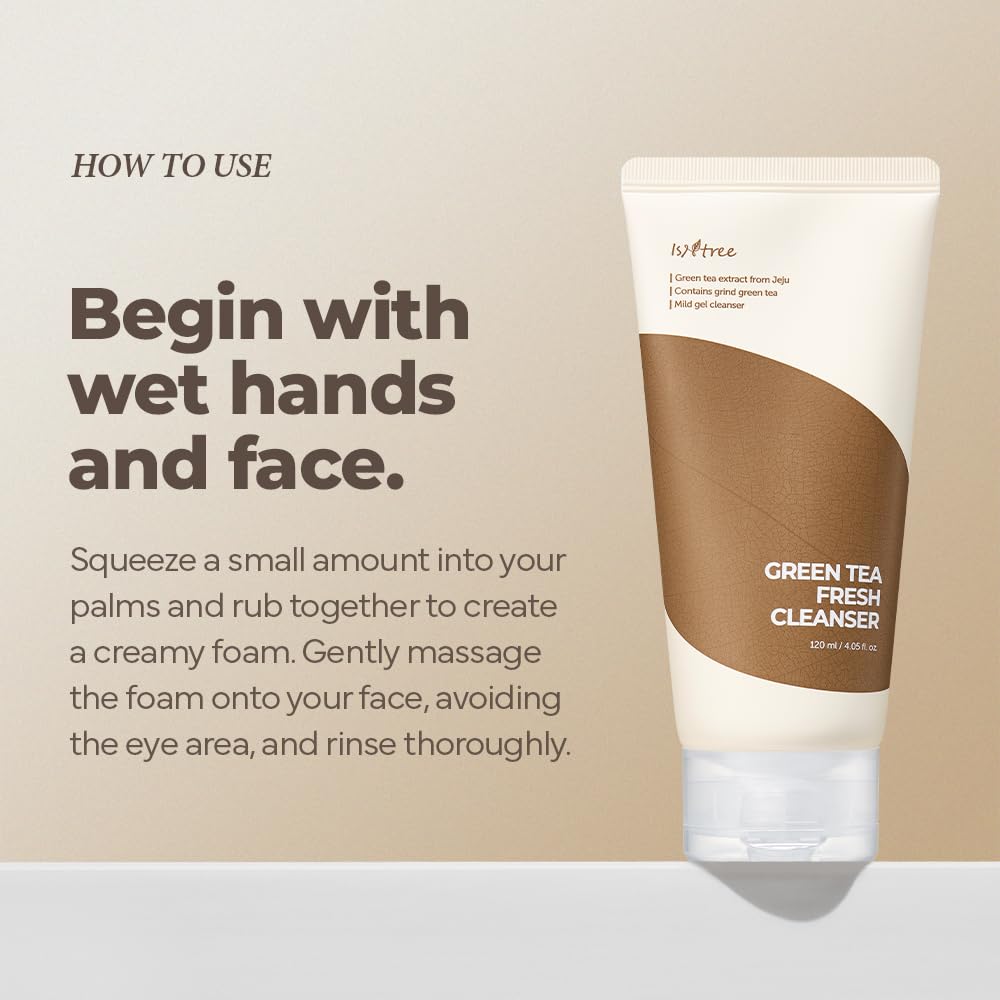 IsNtree Green Tea Fresh Cleanser hydration-focused image highlighting 4-hyaluronic acid benefits.