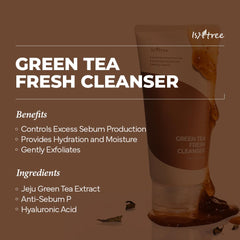 IsNtree Green Tea Fresh Cleanser gel texture close-up highlighting gentle wash.