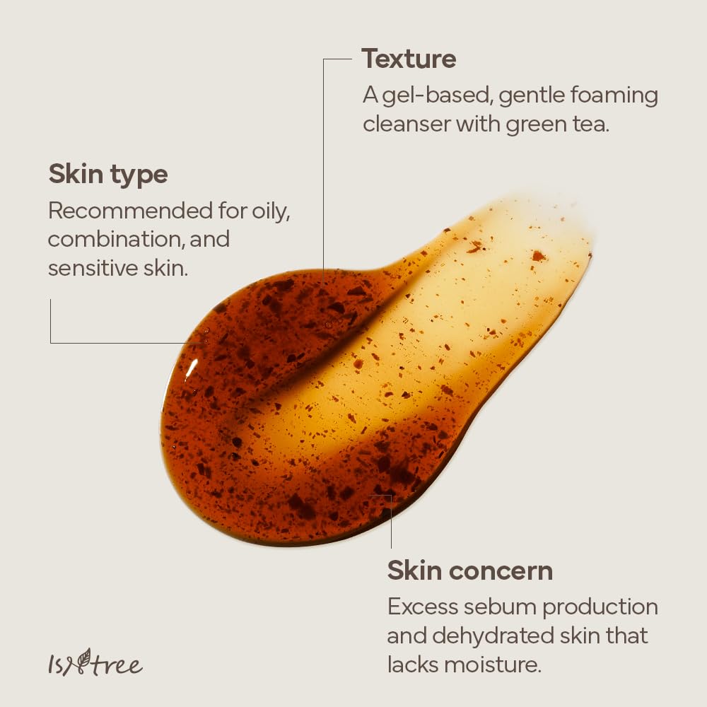 IsNtree Green Tea Fresh Cleanser packaging front emphasizes plant-based, skin-friendly formula.
